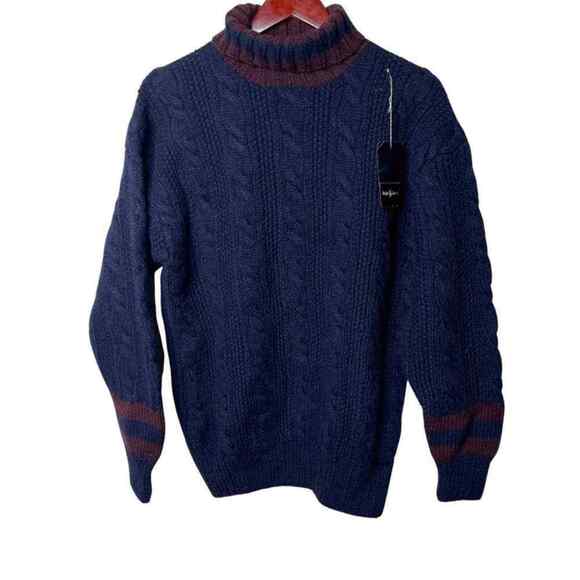 Vintage Ralph Lauren blue label 100% lamb wool chunky knit navy sweater sz M - Picture 1 of 8